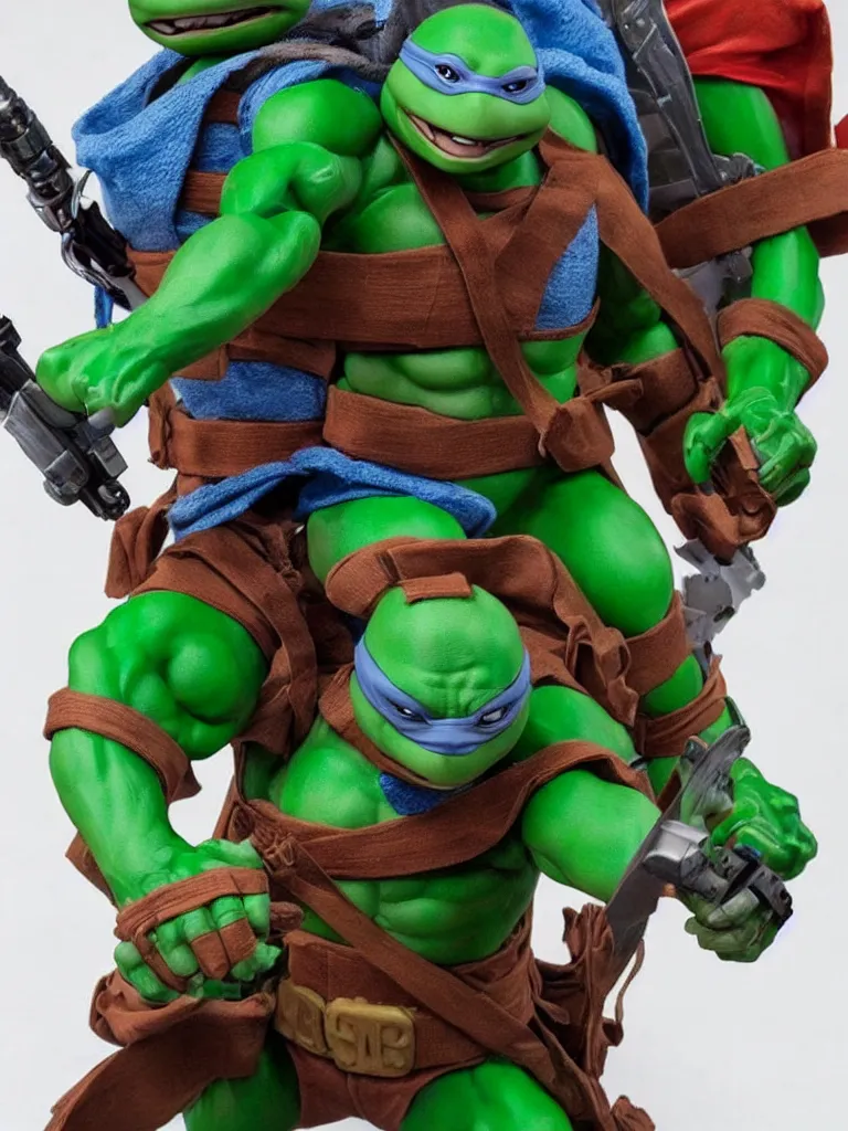Image similar to giant teenage mutant ninja turtle toy, highly detailed, sharp focus