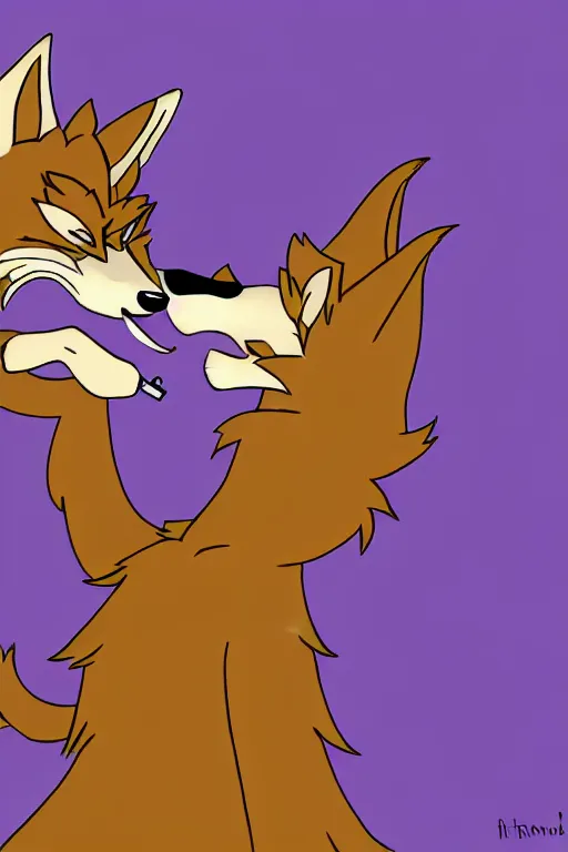 Prompt: an anthropomorphic male coyote fursona smoking a joint, furry art, deviantart, digital art