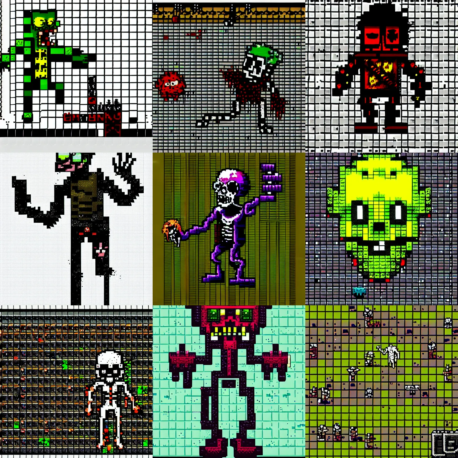 Prompt: a zombie sprite from roguelike rpg game, msxotto +, pixel art, horror art, masterpiece, dark, gothic, very detailed, sharp, 8 k, cgsociety