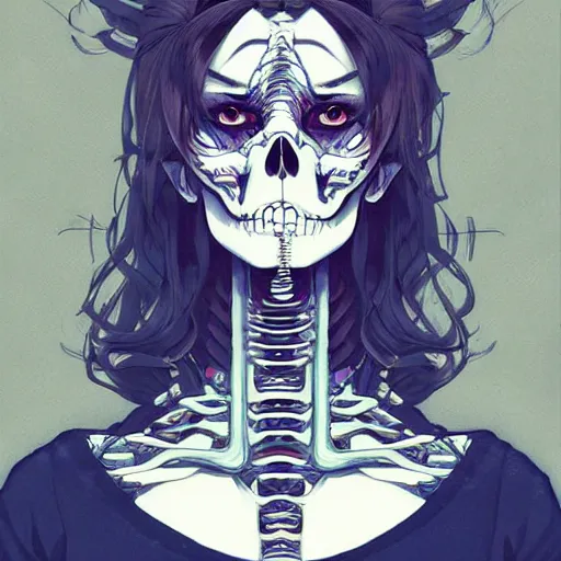 Image similar to anime manga skull portrait young woman, glitcched, glitch pixels, skeleton, intricate, elegant, highly detailed, digital art, ffffound, art by JC Leyendecker and sachin teng