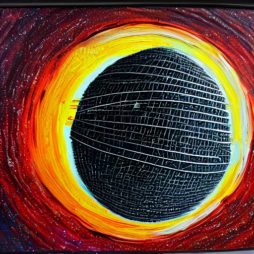 Image similar to highly detailed artwork, dyson sphere, acrylic painting