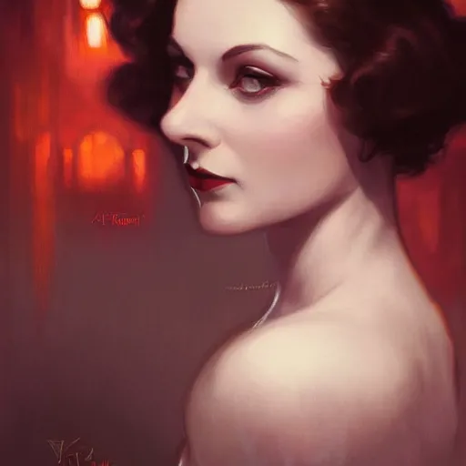 Image similar to a closeup portrait of a young vivian leigh, 1 9 2 0 s, femme fatale, gorgeous view, night, film noir, eerie, high detail, sharp, masterpiece by artgerm and greg rutkowski and alphonse mucha, digital art, trending on artstation