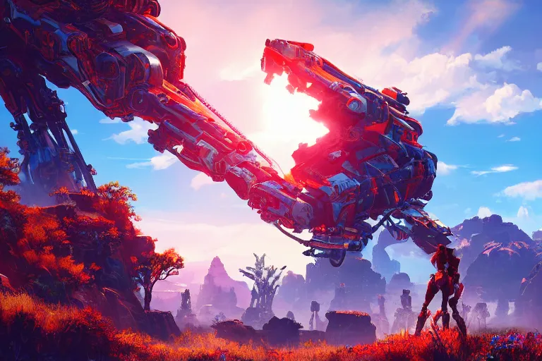 Image similar to scorcher machine mecanical creature robot of horizon forbidden west horizon zero dawn radiating a glowing aura global illumination ray tracing hdr fanart arstation by ian pesty and alena aenami artworks in 4 k