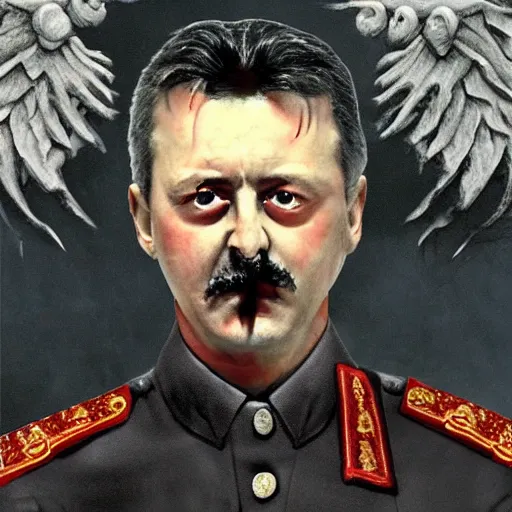 Image similar to igor ivanovich strelkov became an bloody angry degraded satanic hellfire demon calling for total mobilization, photo - realistic, color image, 2 k, highly detailed, bodyhorror, occult art