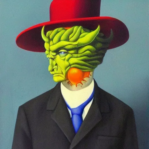 Image similar to satan, by Raphael Hopper, and Rene Magritte. Extremely Highly detailed, Occult, funny, humorous, ((funny)), humor, magical, trending on artstationHQ