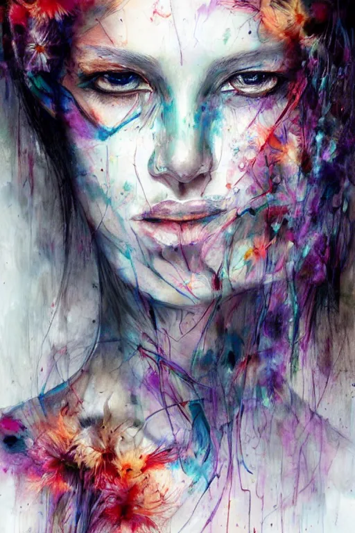 Prompt: tribal cyborg woman portrait flower heqdress art by agnes cecile, beautiful, soft, smooth