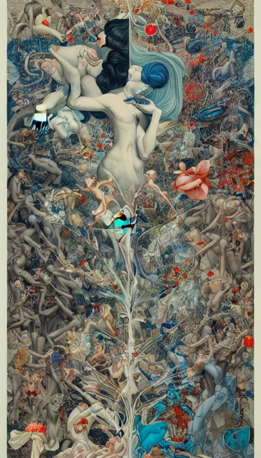 Image similar to the two complementary forces that make up all aspects and phenomena of life, by james jean,