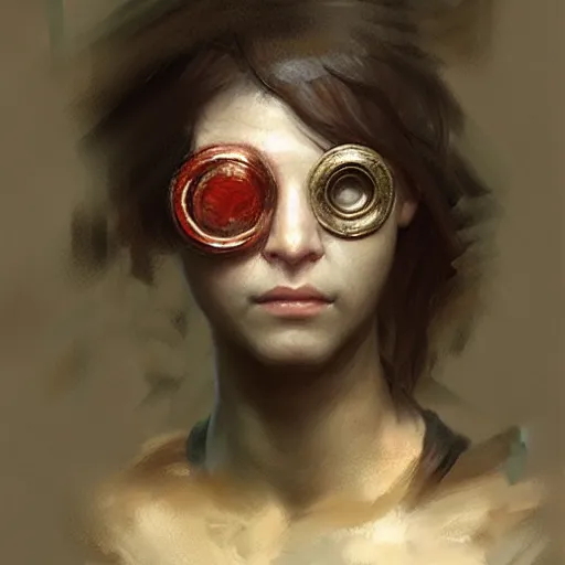 Image similar to hyperrealistic portrait of a one - eyed female cyclops, by ruan jia