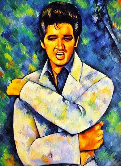 Image similar to oil painting of elvis presley by cezanne