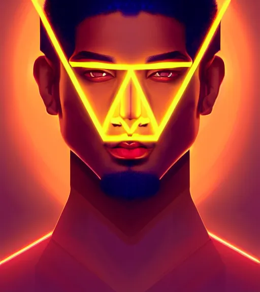 Image similar to symmetry!! egyptian prince of technology, solid cube of light, hard edges, product render retro - futuristic poster scifi, lasers and neon circuits, brown skin man egyptian prince, intricate, elegant, highly detailed, digital painting, artstation, concept art, smooth, sharp focus, illustration, dreamlike, art by artgerm