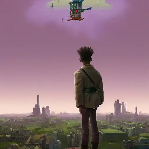 Image similar to giant 2 1 savage from the perspective of spongebob stands over city by simon stalenhag, d & d, fantasy, digital painting, unreal engine 5, photorealism, hd quality, 8 k resolution, cinema 4 d, 3 d, cinematic, professional photography, art by artgerm and greg rutkowski and alphonse mucha and loish and wlop