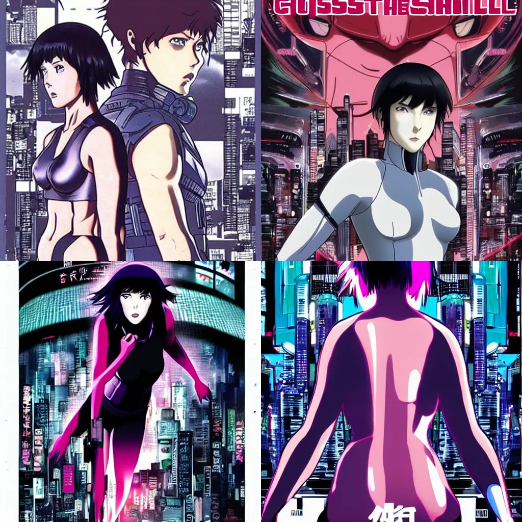 Prompt: ghost in the shell manga poster