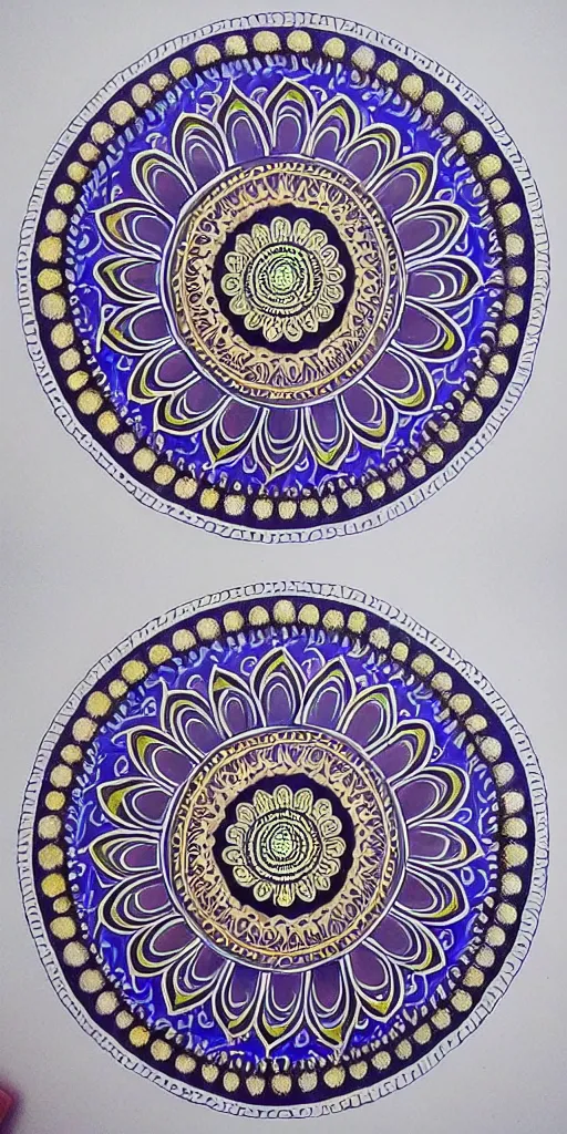 Image similar to a very intricate mandala half painted