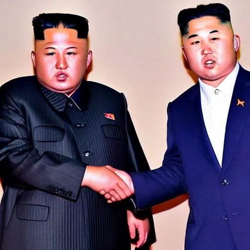 Image similar to lil uzi vert shaking hands with Kim jong un. Picture taken to show them in front of an explosion