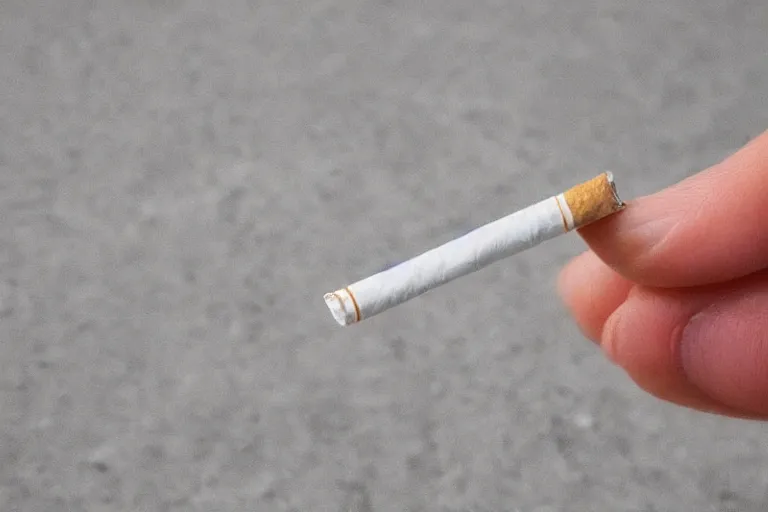 Image similar to Close-up of cigarette in five fingers, thin soft hand holding cigarette, hyper realistic, natural