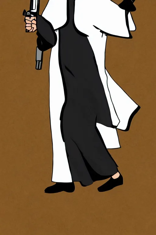 Prompt: male nun with a gun, Character design