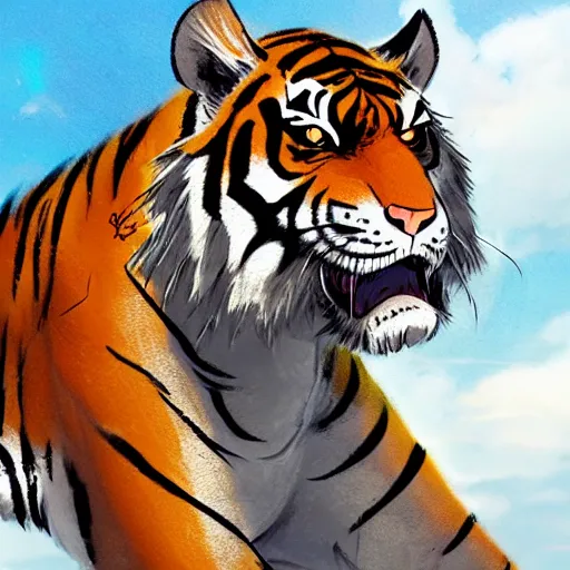 Image similar to a tiger wearing a dress, illustration concept art anime key visual trending pixiv fanbox by wlop and greg rutkowski and makoto shinkai and studio ghibli and kyoto animation symmetrical facial features