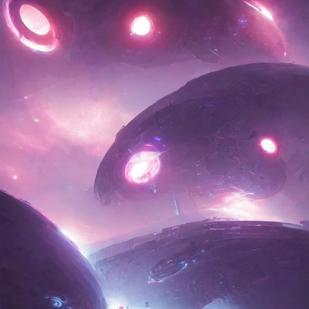 Image similar to dyson sphere program pink planet, blue galaxyportals concept art, by greg rutkowski