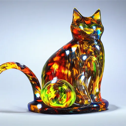 Prompt: glass blowing art of cat