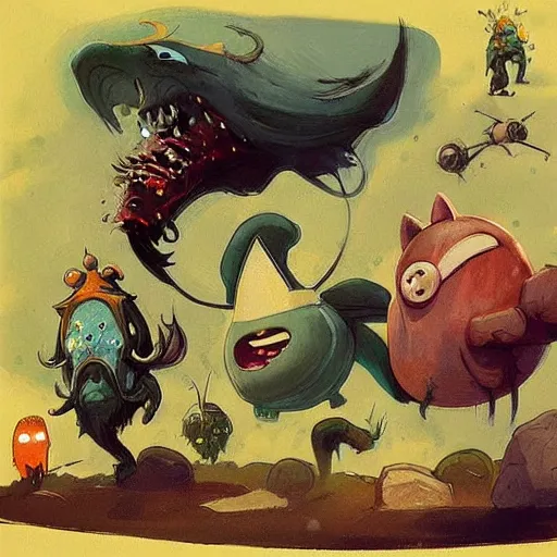 Prompt: “adventure time, character concept art, land of ooo, by frank frazetta”