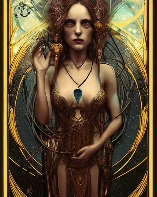 Prompt: tarot card, high priestess, Art nouveau, by bastien deharme