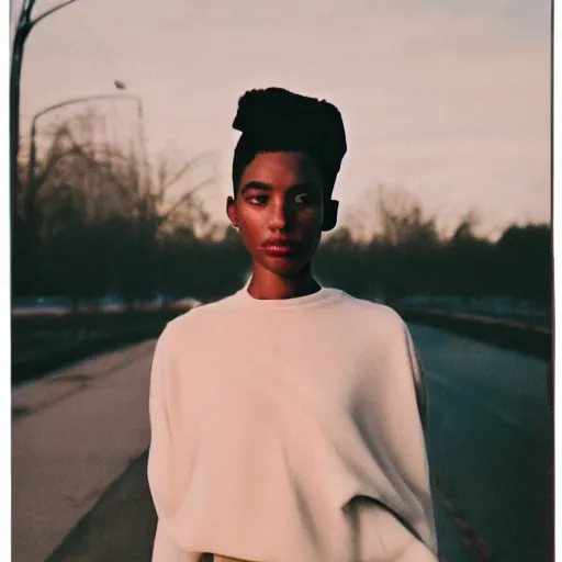 Image similar to realistic photoshoot for a lookbook, color film photography, portrait of a beautiful woman in style of tyler Mitchell, 35mm, graflex