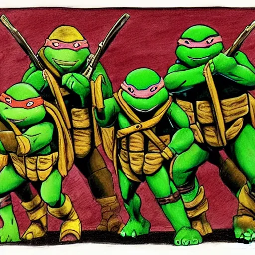 Prompt: teenage mutant ninja turtles by leonardo davinci