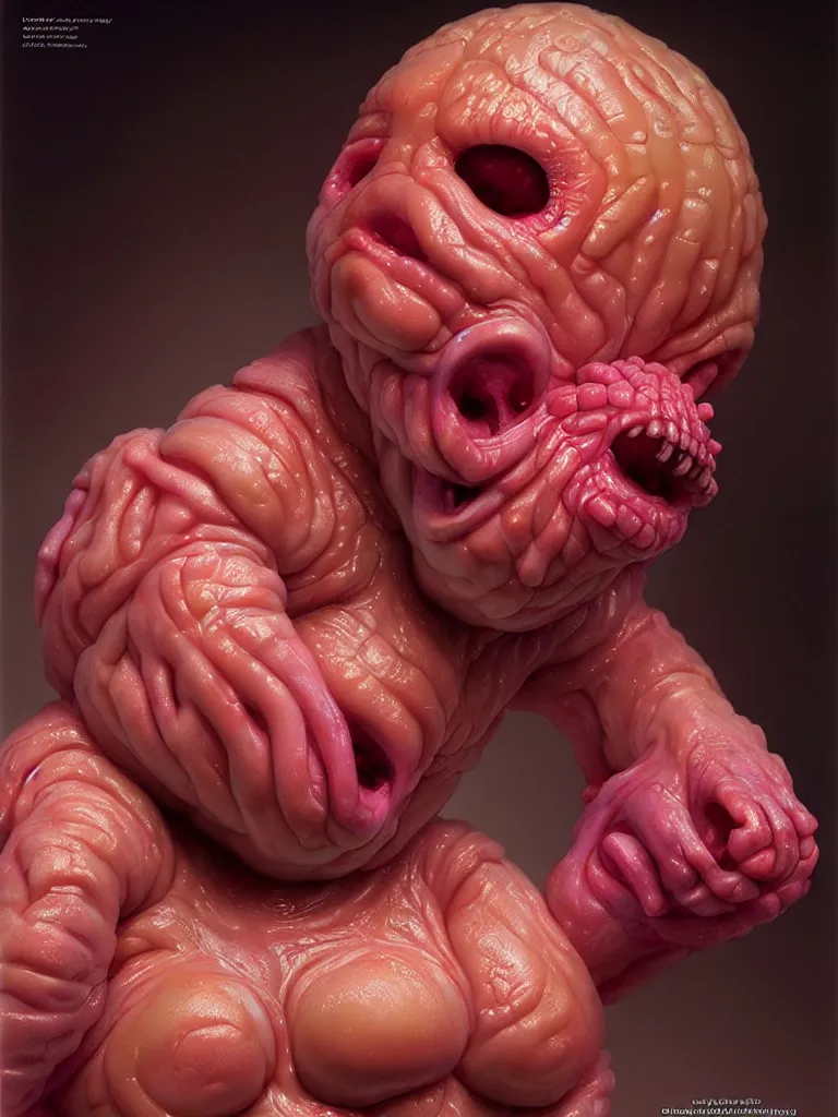 Prompt: hyperrealistic rendering, fat smooth cronenberg flesh monster baby by donato giancola and greg rutkowski and wayne barlow and zdzisław beksinski, product photography, action figure, sofubi, studio lighting, colored gels