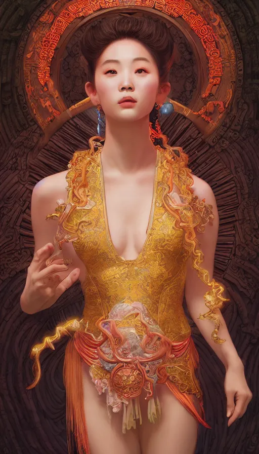 Prompt: mythology, neon, Female Ancient China Dance Vol 01 - Reference Pictures artstation, fibonacci, sweat drops, insane, pinup, intricate, highly detailed, digital painting, artstation, concept art, smooth, sharp focus, illustration, Unreal Engine 5, 8K, art by artgerm and greg rutkowski and alphonse mucha