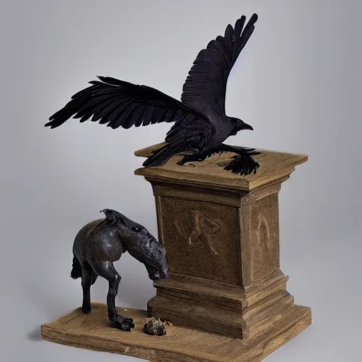 Prompt: a raven and horse chimera