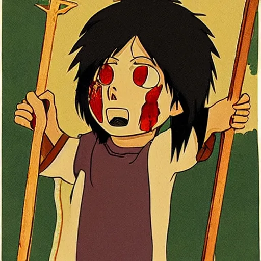 Prompt: poster of a bloodied Jesus carrying his cross, Studio Ghibli