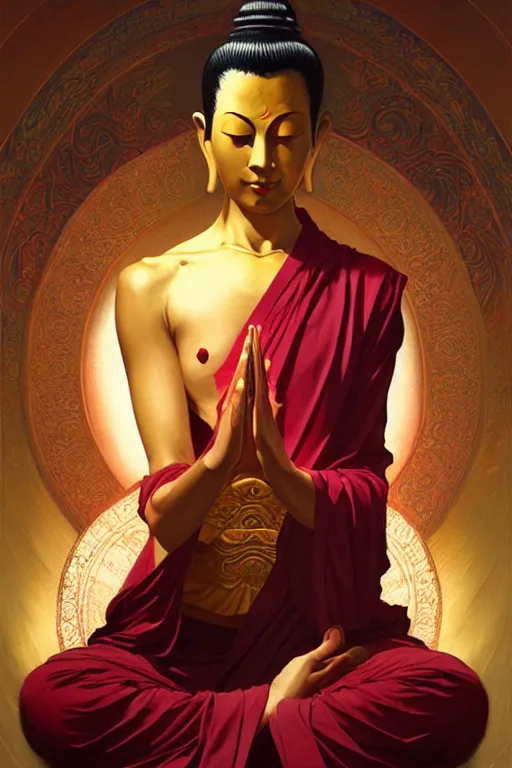 Image similar to buddhism, taoism, painting by greg rutkowski, j. c. leyendecker, artgerm