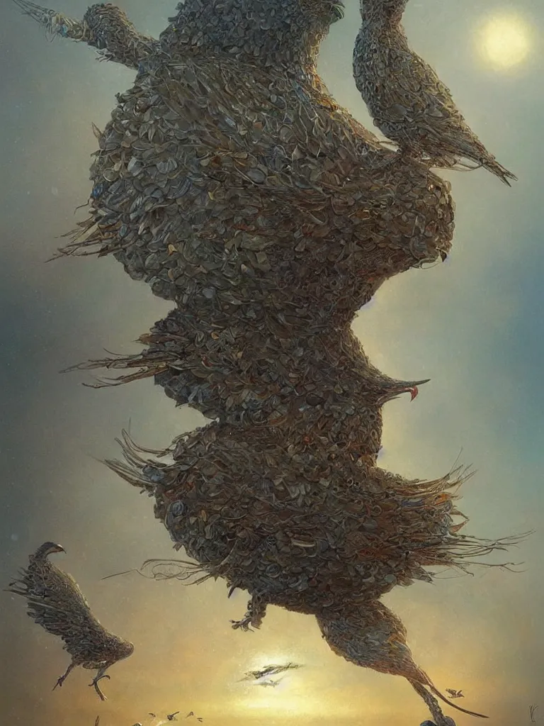 Image similar to a painting of a person with bird traits, a detailed painting by Andrew Ferez, cgsociety, fantasy art, biomorphic, mystical, whimsical