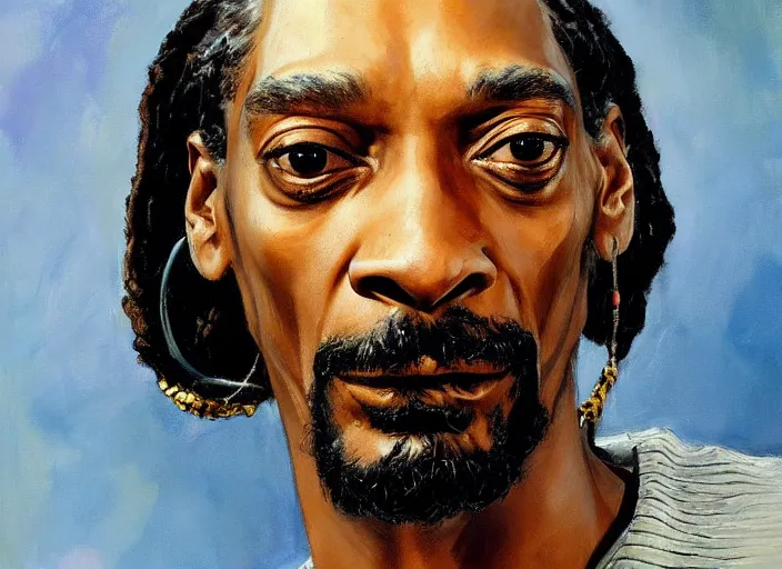 Image similar to a highly detailed beautiful portrait of snoop dogg, by gregory manchess, james gurney, james jean