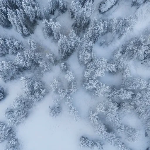 Image similar to aerial perspective frostpunk wood resources, a lot of snow, coast, abandoned