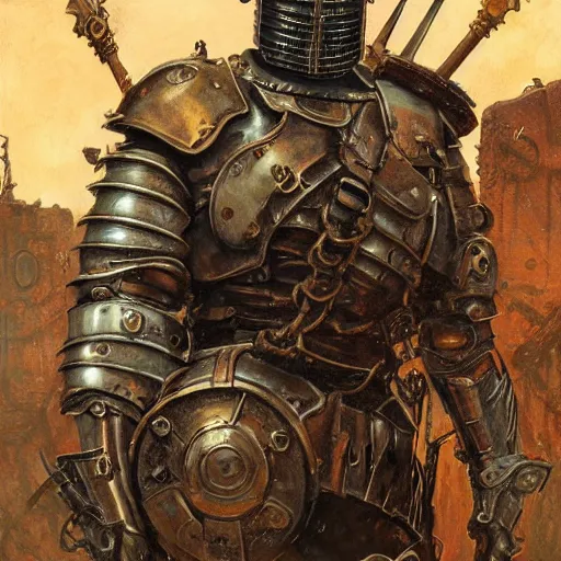 Image similar to the doomslayer as a steampunk knight, realistic closeup portrait art by norman rockwell and donato giancola and greg rutkowski, asymmetricla!!