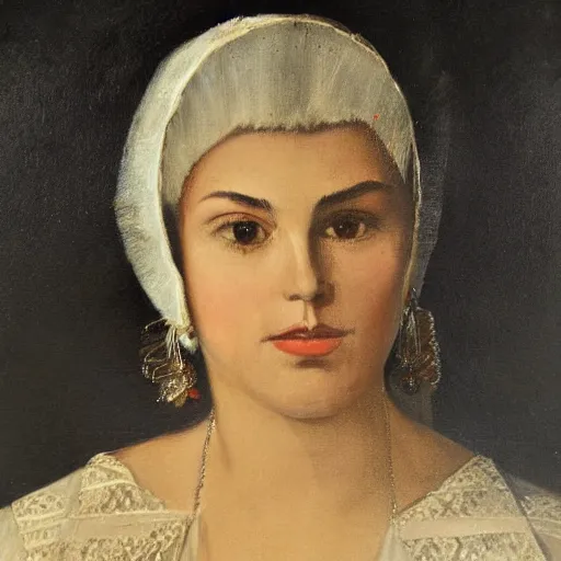 Image similar to a portrait of selina gomez in an 1 8 5 5 painting by elisabeth jerichau - baumann. painting, oil on canvas