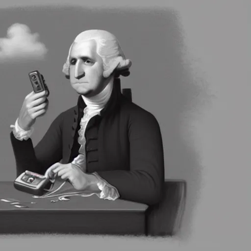 Prompt: george washington playing his gameboy, trending on cgsociety