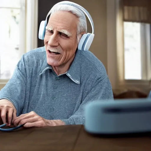 Image similar to A colored colorized real screenshot of Jerma985 as an elderly guy streaming on his computer while wearing headphones, taken in the early 2020s, taken on a 2010s Camera, realistic, hyperrealistic, very realistic, very very realistic, highly detailed, very detailed, extremely detailed, detailed, digital art, trending on artstation, headshot and bodyshot, detailed face, very detailed face, very detailed face, real, real world, in real life, realism, HD Quality, 8k resolution, intricate details, colorized photograph, colorized photon, body and headshot, body and head in view