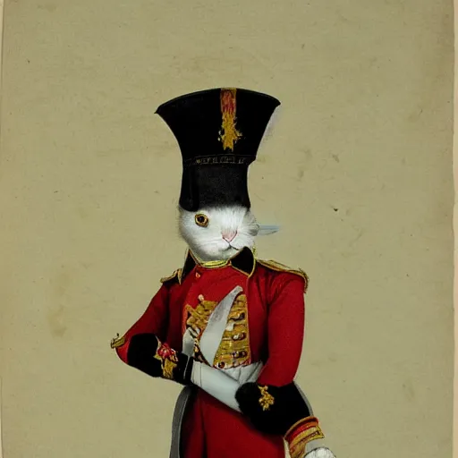 Prompt: a rabbit dressed as a napoleonic officer