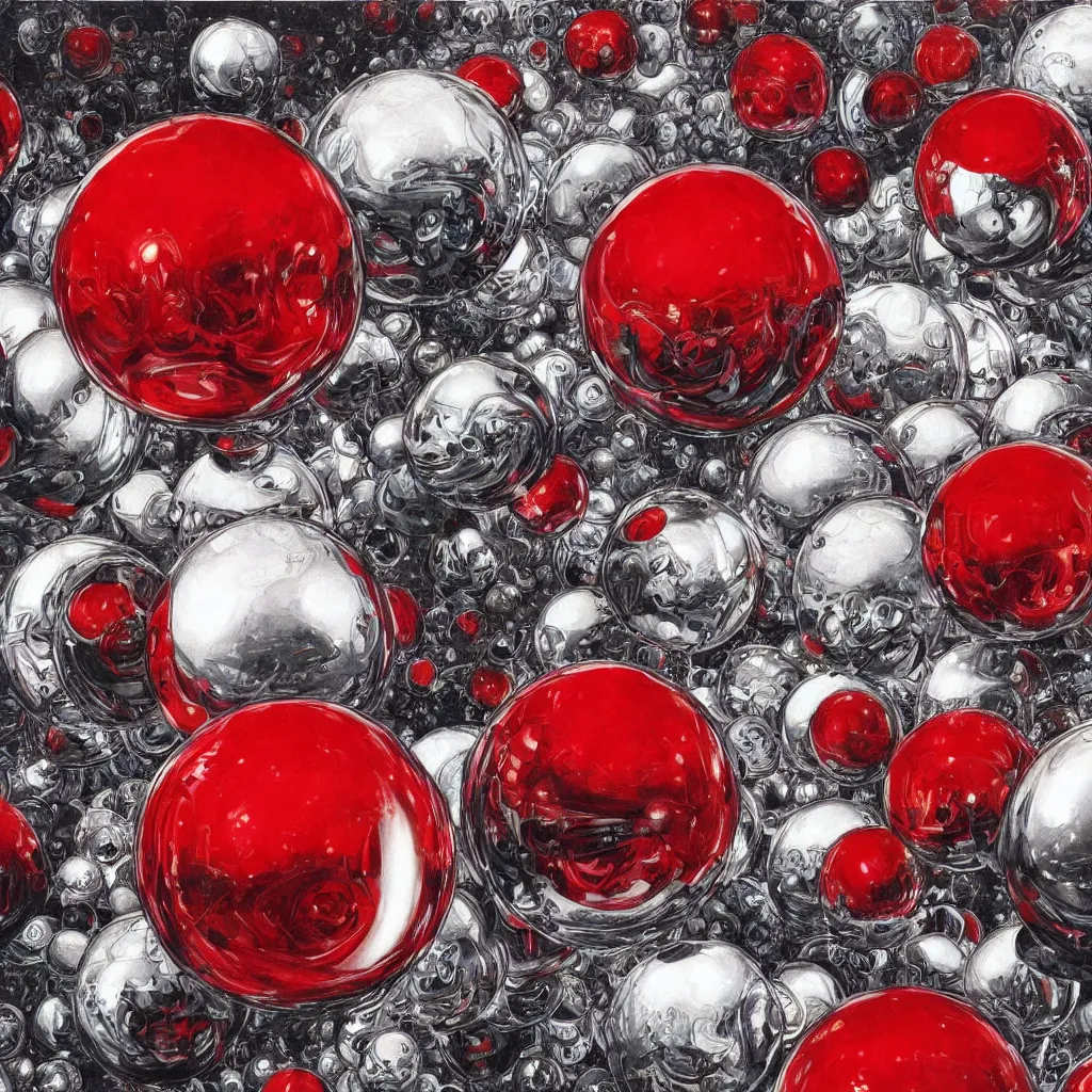 Image similar to chrome spheres on a red cube by ayami kojima