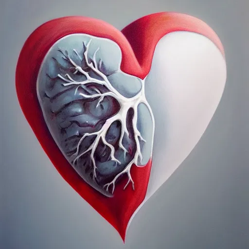 Image similar to a painting of a broken heart, anatomically realistic heart, the background is white, in the style of Philip Sun on ArtStation and Parag Lavande on ArtStation, 4k,