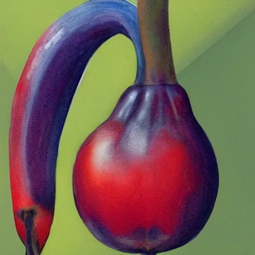 Image similar to a red banana and a blue apple