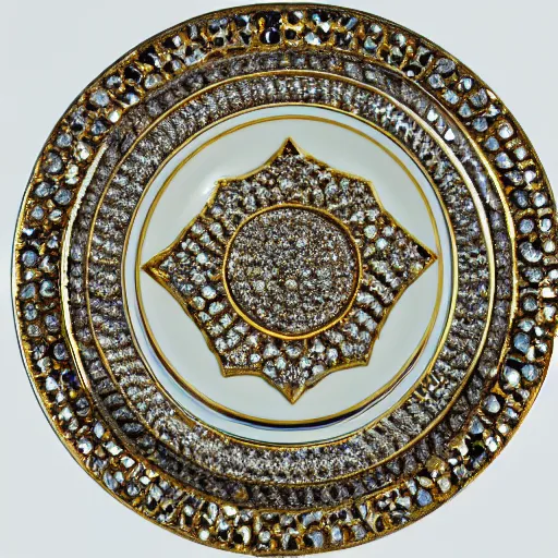 Image similar to a plate with diamonds and gold, photo studio