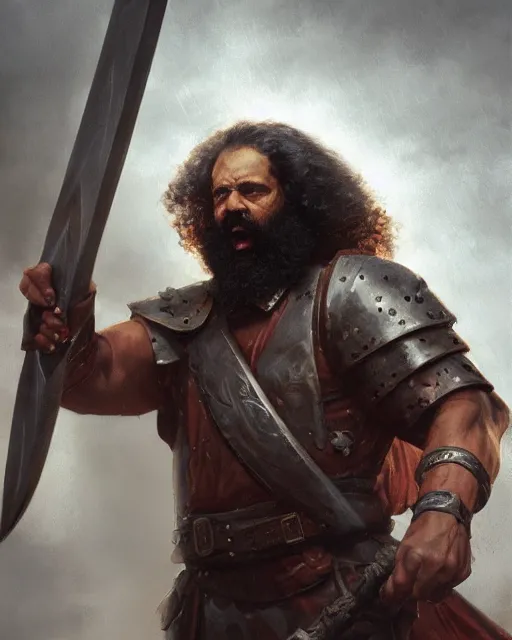 Prompt: oil painting of Angry Karl Marx as barbarian warrior sharp focus, holding Axe, heroic pose, fantasy style, octane render, volumetric lighting, 8k high definition, by greg rutkowski, highly detailed, trending on art Station, magic the gathering artwork, Battlefield backround, centered