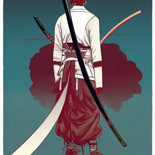 Image similar to fox samurai with katana, tomer hanuka