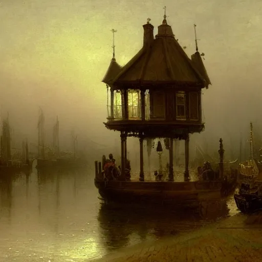 Prompt: detailed painting of a living capsule architecture, filigree ornaments, fog, andreas achenbach