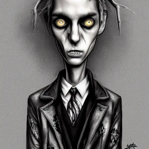 Image similar to michael karcz grunge drawing of eminem. , in the style of corpse bride, loony toons style, horror themed, detailed, elegant, intricate, trending on artstation, 4k