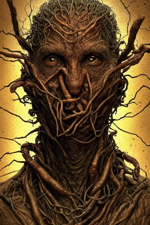 Image similar to beautiful portrait of the thing of the swamp by alan moore, intricate, dystopian, biopunk, extremely detailed, digital painting, sculpted in zbrush, artstation, concept art, smooth, sharp focus, illustration, chiaroscuro, soft lighting, golden ratio, rule of thirds, fibonacci, incredible art by Stanley Artgerm Lau and Greg Rutkowski, composition by mike mignola and Simon Stalenhag,