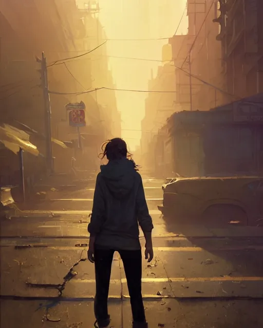 Image similar to portrait of homeless Scarlett Johansson wearing tattered rags barefooted, in GTA V, Stephen Bliss, unreal engine, by Greg Rutkowski, Loish, Rhads, Makoto Shinkai and Lois van baarle, ilya kuvshinov, rossdraws, global illumination, radiant light, detailed and intricate environment